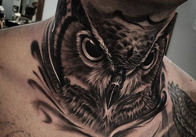 Realistic Owl Neck Tattoos - wide 3