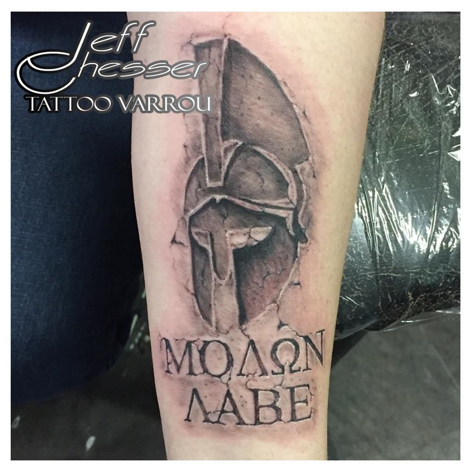 Eagle and flag Molon labe tattoo.