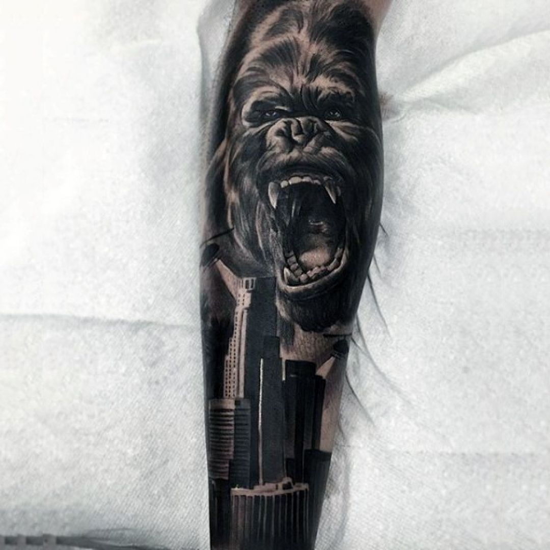Forearm gorilla tattoo