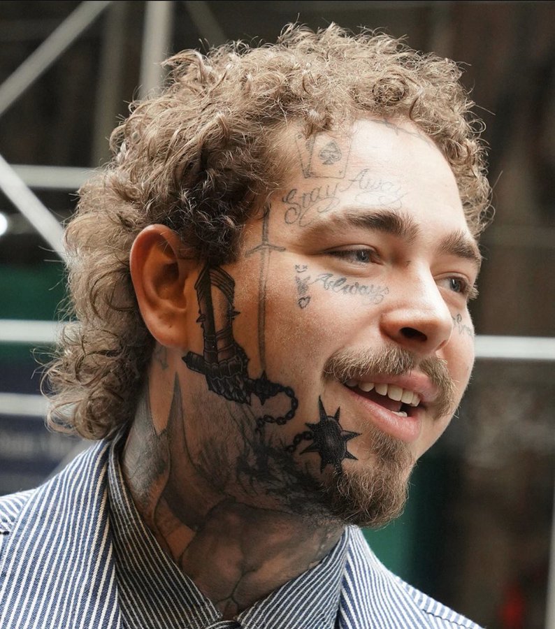 Post Malone New Face Tattoo - Get His New Face Tattoo Now - Body Tattoo Art